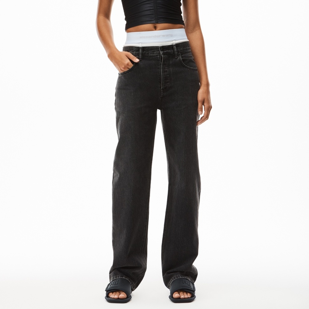 Wang low-rise grey aged washed denim jeans